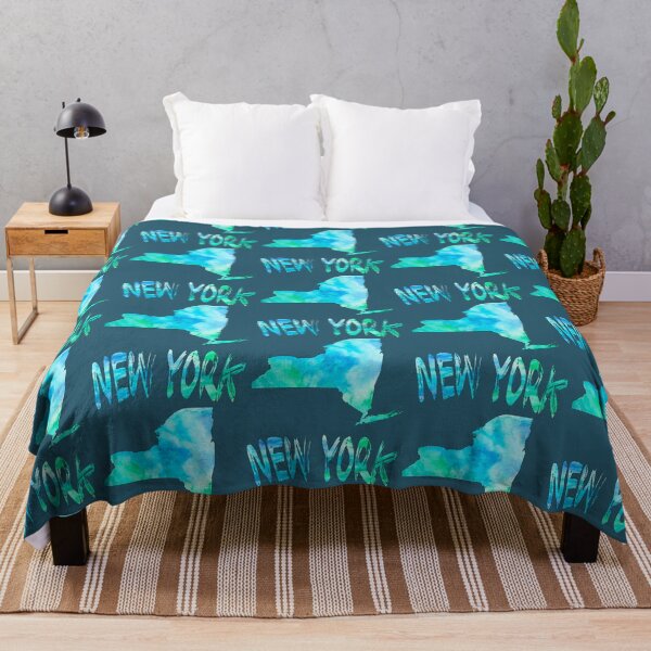 Item preview, Watercolor New York State Map - Aqua Blue and Green Coastal Vibes designed and sold by mashmosh.