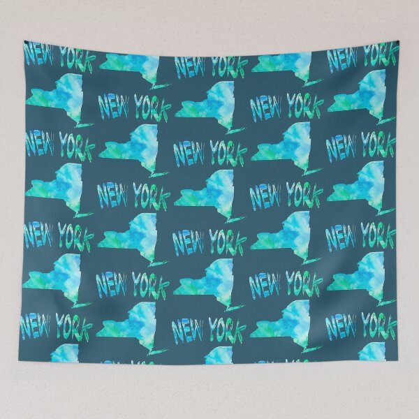 Item preview, Watercolor New York State Map - Aqua Blue and Green Coastal Vibes designed and sold by mashmosh.