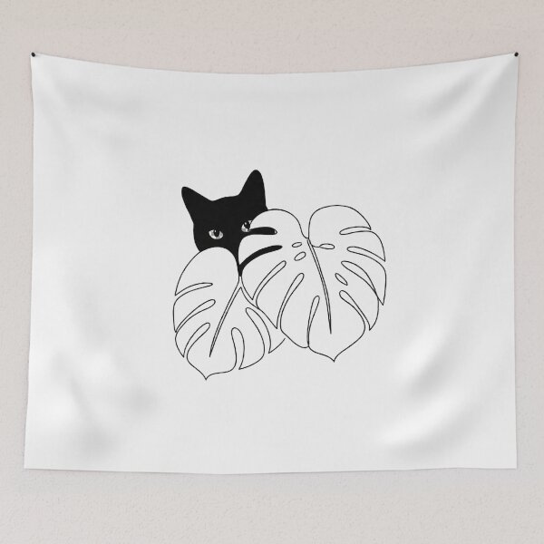 Item preview, Peeking Black Cat - Minimalist Monstera Line Art designed and sold by RICHYON.