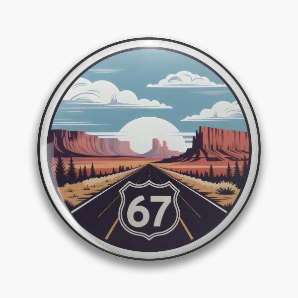 Item preview, Route 67 Desert Highway Sunset Badge Scenic Southwest Road Design designed and sold by SplashTastic.