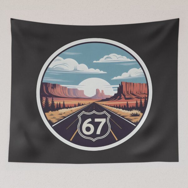 Item preview, Route 67 Desert Highway Sunset Badge Scenic Southwest Road Design designed and sold by SplashTastic.