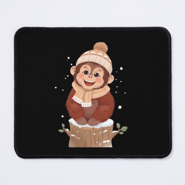 Item preview, Winter Monkey with Cozy Hat – Cheerful Illustration designed and sold by Timowo Studio | Fine Line Wildlife Art & Modern Nature Graphics.