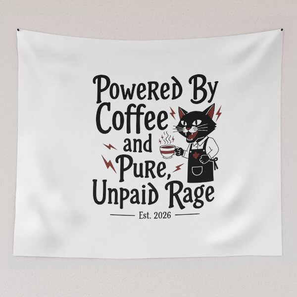 Item preview, Powered By Coffee and Rage Cat Funny 2026 Sarcastic Introvert designed and sold by SylwiaPrint.