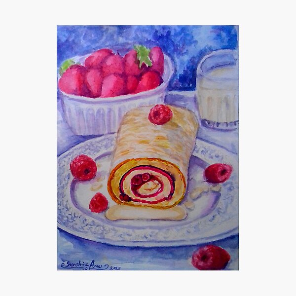 Item preview, Raspberry White Chocolate Cake Realistic Watercolor food painting  designed and sold by happiartworks .