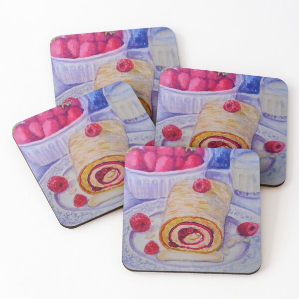 Item preview, Raspberry White Chocolate Cake Realistic Watercolor food painting  designed and sold by happiartworks .