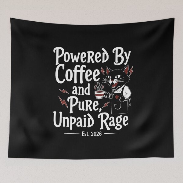 Item preview, Powered By Coffee and Rage Cat Funny 2026 Sarcastic Introvert designed and sold by SylwiaPrint.