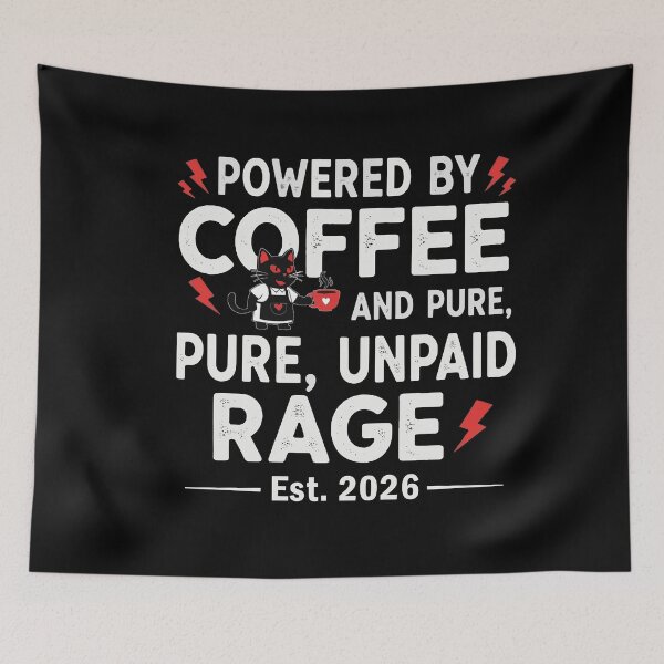 Item preview, Powered By Coffee and Rage Cat Funny 2026 Sarcastic Introvert designed and sold by SylwiaPrint.