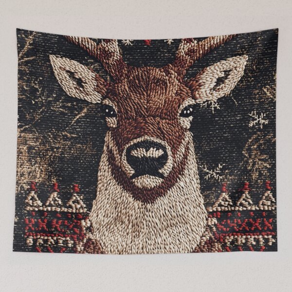 Item preview, Scandinavian Winter Reindeer – Nordic Embroidery Folk Art designed and sold by MiraLumeStudio.