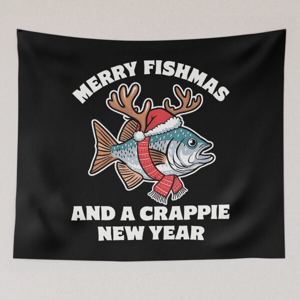 Item preview, Merry Fishmas And A Crappie New Year Fishing Pun designed and sold by JanisPenelope.