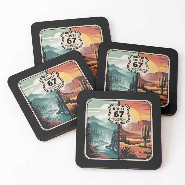 Item preview, Route 67 Two Worlds of Adventure Split Landscape Badge Design designed and sold by SplashTastic.