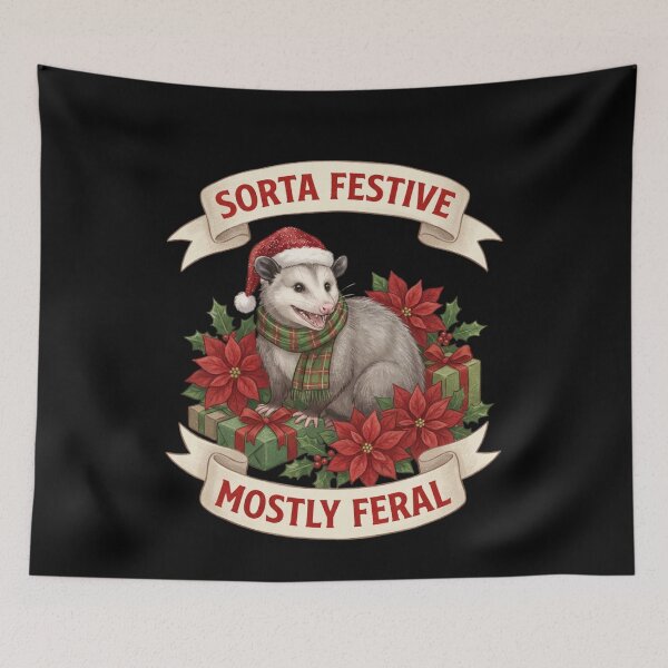 Item preview, Sorta Festive Mostly Feral Opossum Christmas Humor designed and sold by FreshVibe Prints.