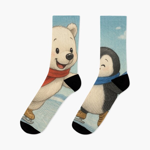 Item preview, Little polar bear and little penguin go ice skating designed and sold by Mauswohn.