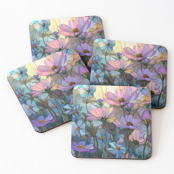 Item preview, Stained Glass Effect Lilac Blue Wildflowers Graphic Design designed and sold by GrinGalore.