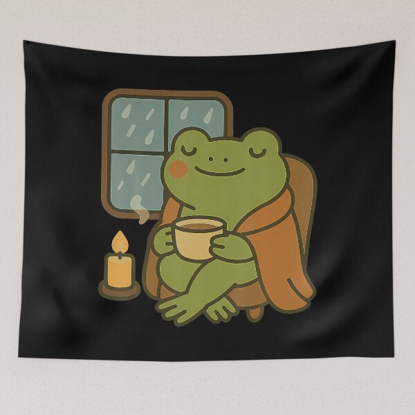 Item preview, Cozy Frog With Tea Rainy Day Calm designed and sold by HollyTrina1.