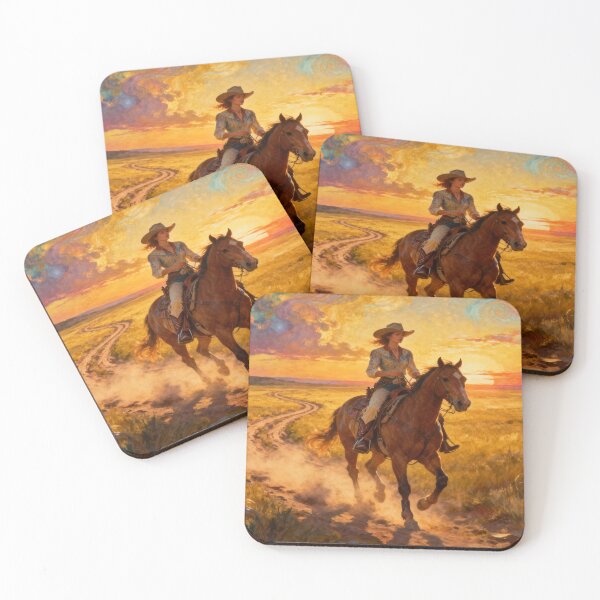 Item preview, Cowgirl Sunset Ride – Western spirit meets surreal prairie vibes full of color and freedom designed and sold by FotoworldEdel.