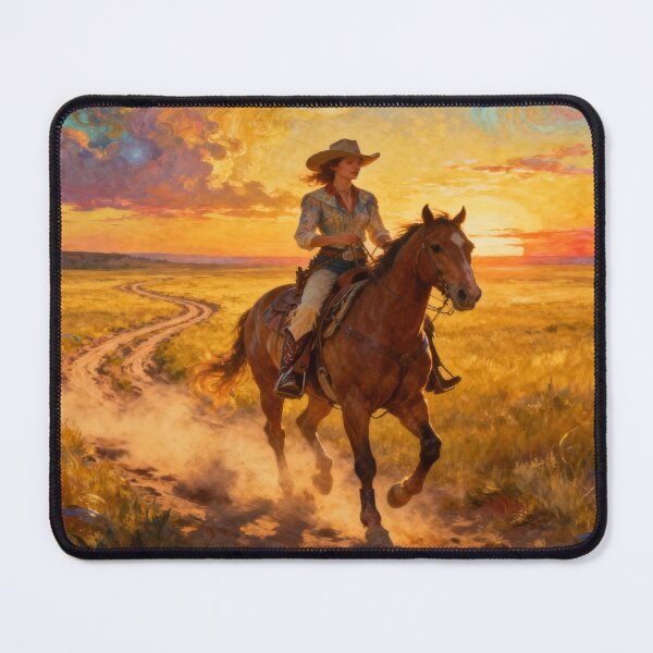 Item preview, Cowgirl Sunset Ride – Western spirit meets surreal prairie vibes full of color and freedom designed and sold by FotoworldEdel.