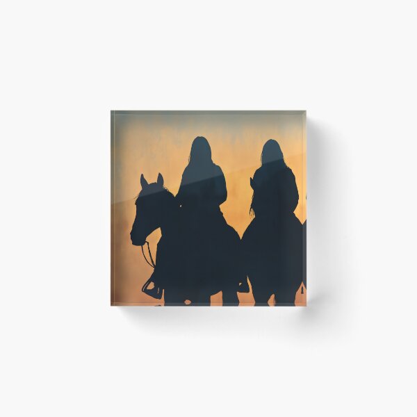 Item preview, Cowgirls at Golden Hour – Western Horseback Silhouette Artwork designed and sold by vividdigits.