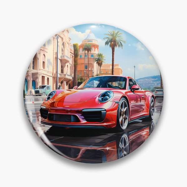 Item preview, Red sports car gleaming in Mediterranean square designed and sold by RevUpDesign.