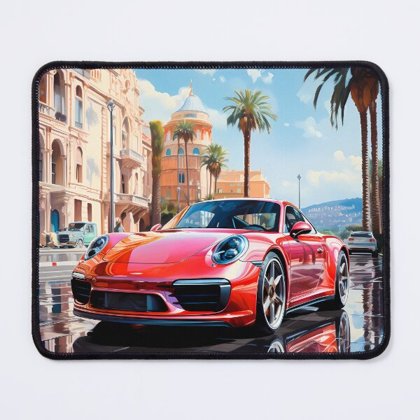 Item preview, Red sports car gleaming in Mediterranean square designed and sold by RevUpDesign.