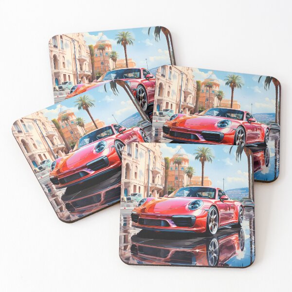 Item preview, Red sports car gleaming in Mediterranean square designed and sold by RevUpDesign.