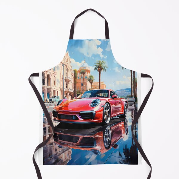 Item preview, Red sports car gleaming in Mediterranean square designed and sold by RevUpDesign.