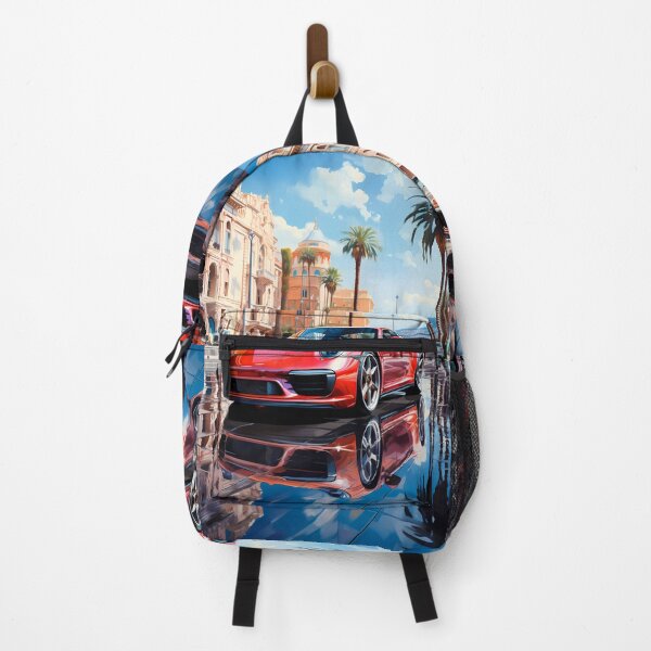 Item preview, Red sports car gleaming in Mediterranean square designed and sold by RevUpDesign.