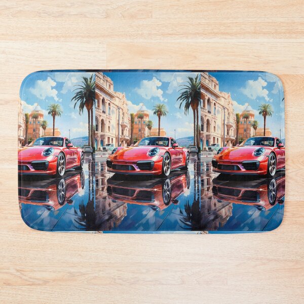 Item preview, Red sports car gleaming in Mediterranean square designed and sold by RevUpDesign.