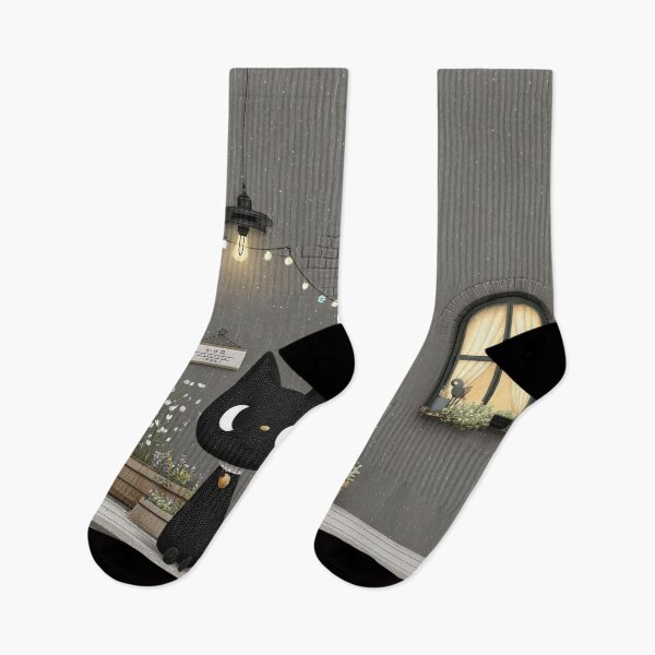 Item preview, Black Cat in the Rain by the Cozy Door designed and sold by PaintbrushPlace.