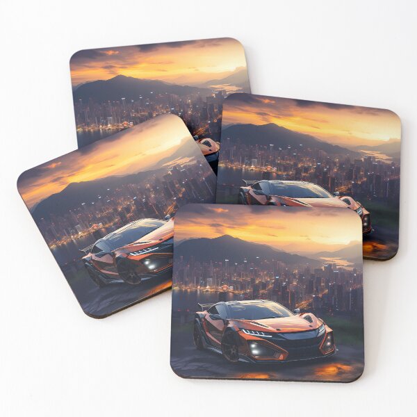 Item preview, Sunset city backdrop contrasts with an aggressive street supercar designed and sold by RevUpDesign.