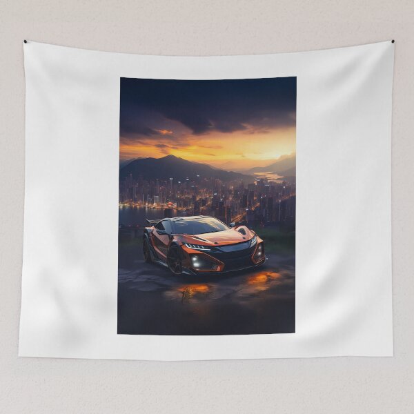 Item preview, Sunset city backdrop contrasts with an aggressive street supercar designed and sold by RevUpDesign.