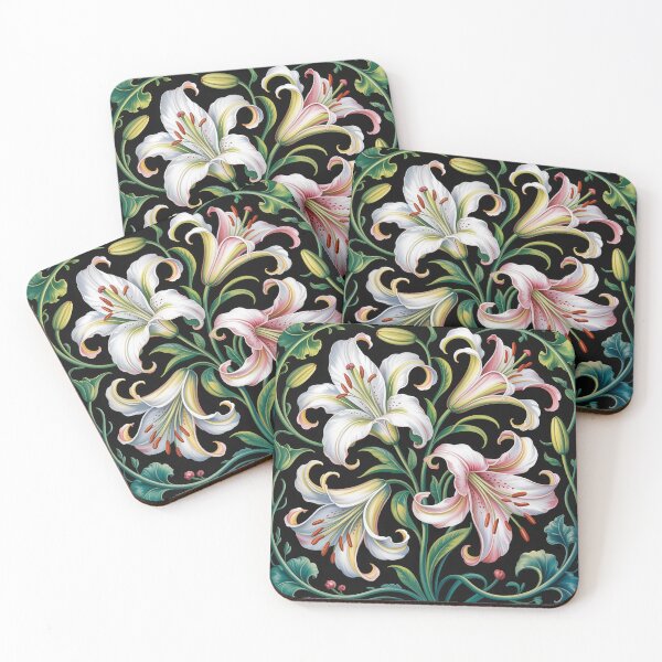 Item preview, A photograph of an Art Nouveau-style, white lilies. designed and sold by Lilashakti ⭐️ ⭐️ ⭐️ ⭐️ ⭐️.
