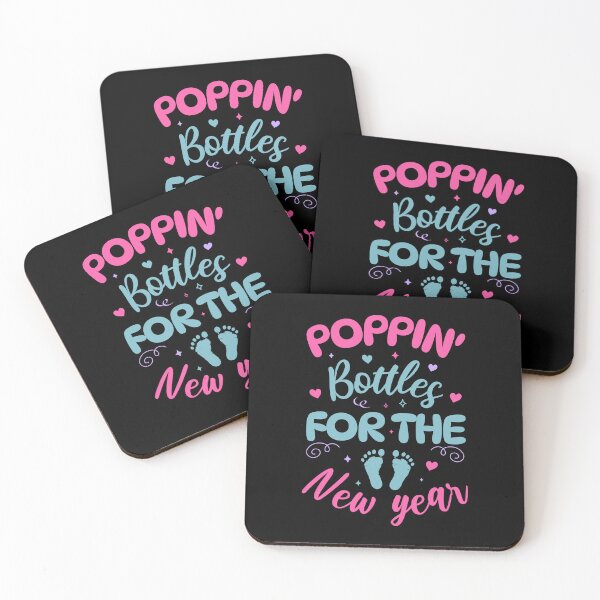 Item preview, Poppin’ Bottles For The New Year – Cute Neon Baby Footprint Design designed and sold by s.waniel1.