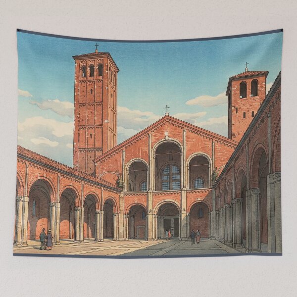Item preview, Basilica of Sant Ambrogio Japanese Woodblock Print designed and sold by Takeda-art.