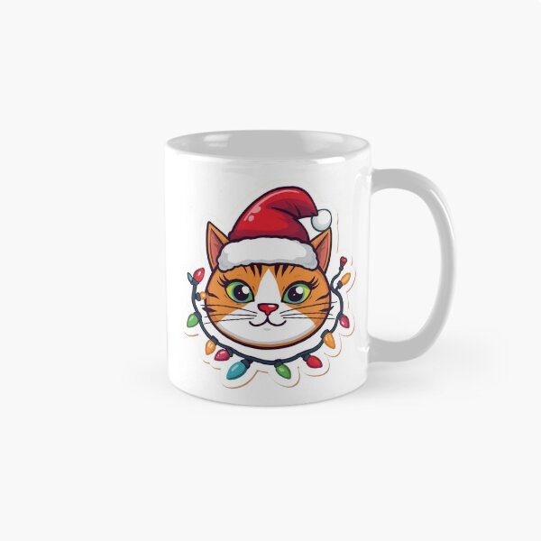 Item preview, Cute Christmas Cat with Santa Hat & Holiday Lights – Festive Cartoon Sticker designed and sold by Pigmentra.