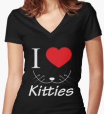 I love Kitties Red White Women's Fitted V-Neck T-Shirt