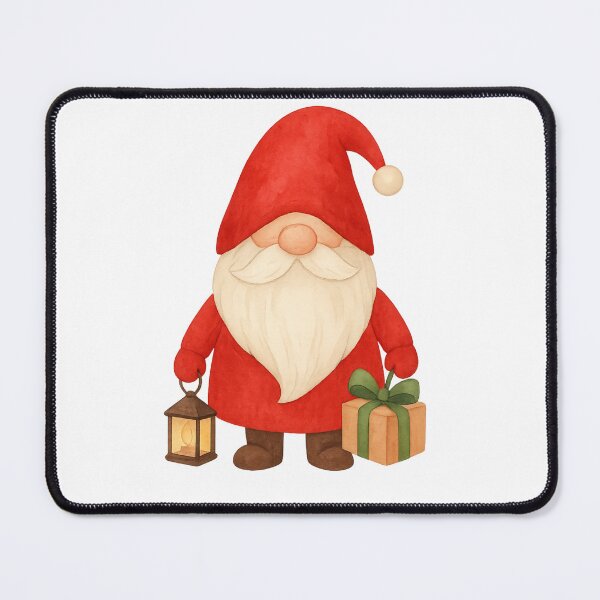 Item preview, Christmas Gnome with Lantern and Gift – Watercolor Illustration designed and sold by Art-Tacos.