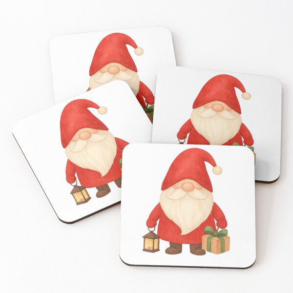 Item preview, Christmas Gnome with Lantern and Gift – Watercolor Illustration designed and sold by Art-Tacos.