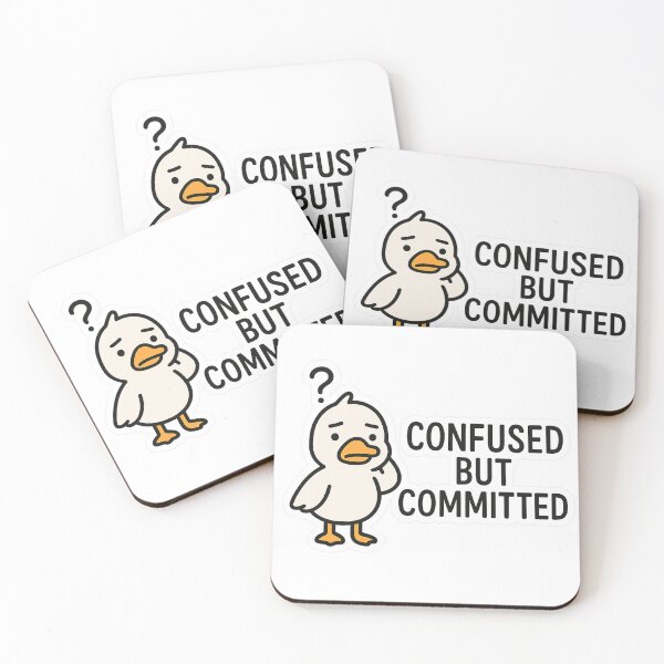 Item preview, confused duck sticker, committed but confused, relatable confusion quote, funny animal expression, cute aesthetic sticker, social media humor, chaos life sticker, cartoon duck meme designed and sold by Gurjeetpixelart.