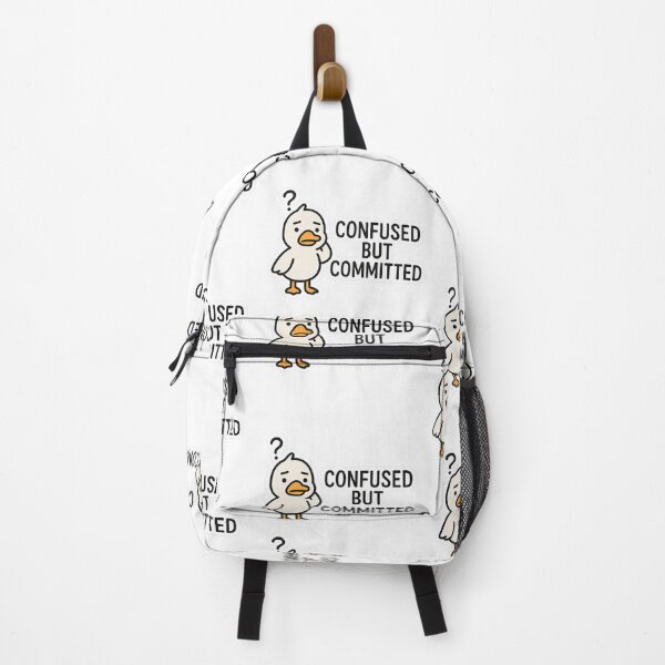 Item preview, confused duck sticker, committed but confused, relatable confusion quote, funny animal expression, cute aesthetic sticker, social media humor, chaos life sticker, cartoon duck meme designed and sold by Gurjeetpixelart.