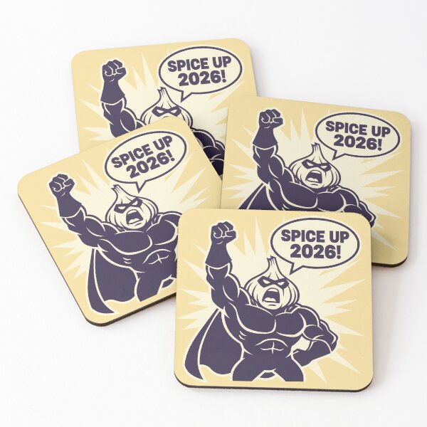 Item preview, Garlic superhero shouting ‘Spice Up 2026!’ designed and sold by COYOTE.