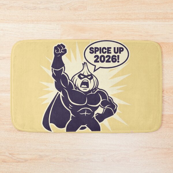Item preview, Garlic superhero shouting ‘Spice Up 2026!’ designed and sold by COYOTE.