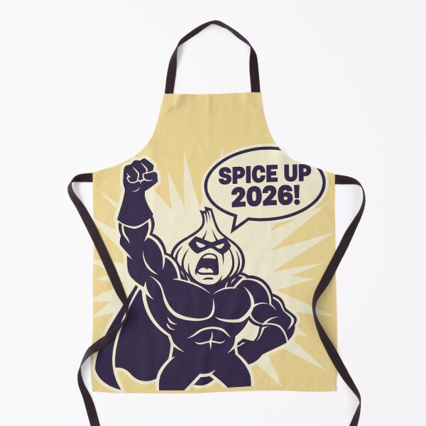 Item preview, Garlic superhero shouting ‘Spice Up 2026!’ designed and sold by COYOTE.
