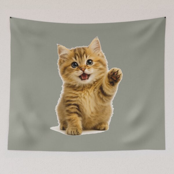 Item preview, Cute Fluffy Kitten Waving – Realistic Cat Design designed and sold by pixelandpine.