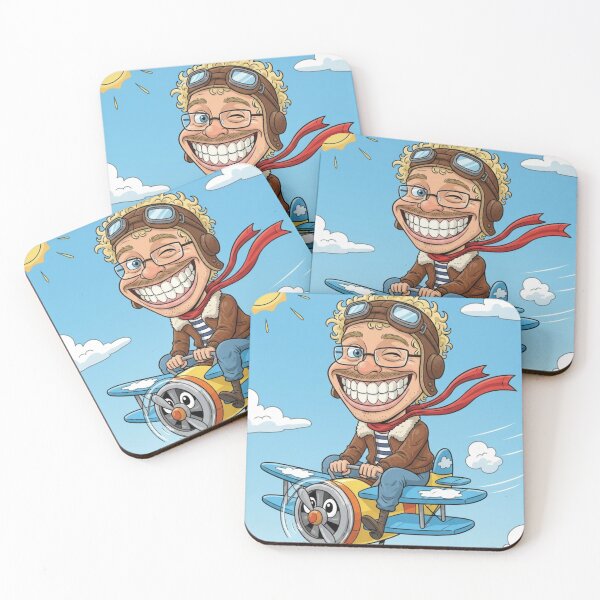 Item preview, Stunt Pilot Caricature – Big Smile Flying Biplane designed and sold by JanRizz.