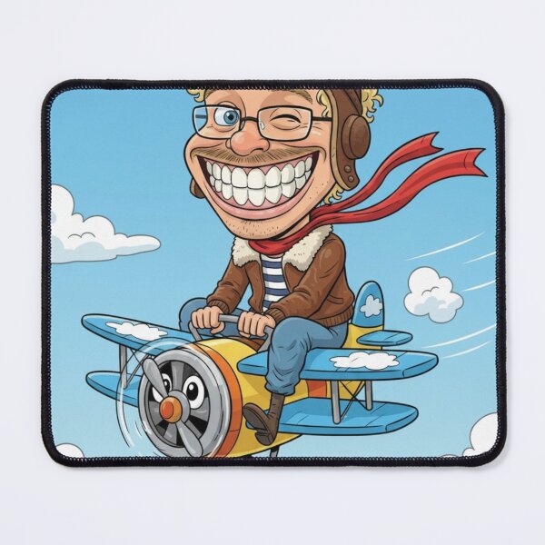 Item preview, Stunt Pilot Caricature – Big Smile Flying Biplane designed and sold by JanRizz.