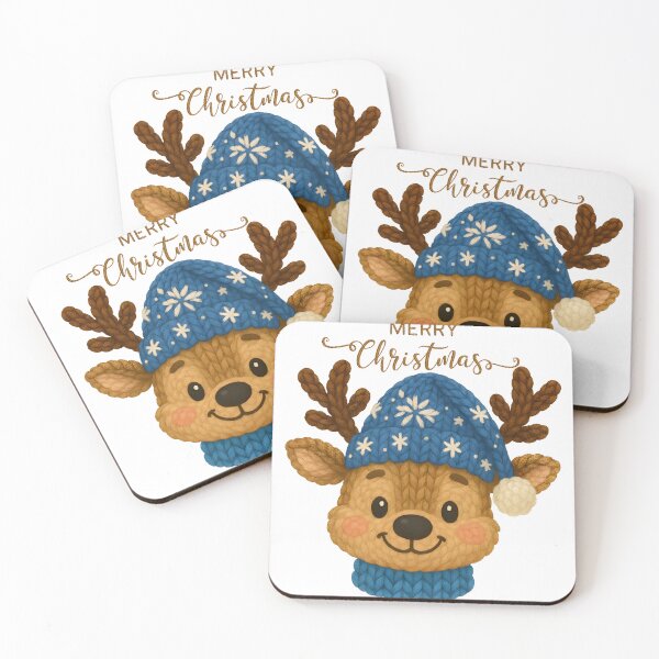 Item preview, Merry Christmas Reindeer – Cute Knitted Reindeer with Blue Beanie – Merry Christmas Kawaii Illustration designed and sold by Happy'CLICK'.
