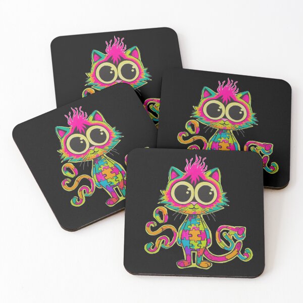 Item preview, Neon Puzzle Cat – Vibrant Pop Art Street Art Cartoon Character designed and sold by PLUSHIWORLDtm.