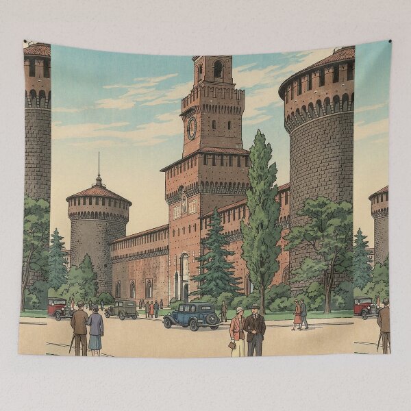 Item preview, Sforzesco Castle of Milan Japanese Woodblock Print designed and sold by Takeda-art.