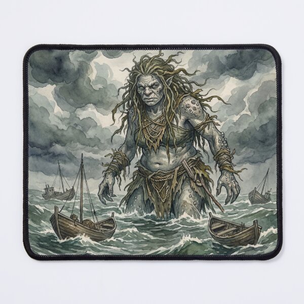 Item preview, Margygr Fjord Storm creature of folklore watercolor artwork illustration designed and sold by Vintage Designs +.