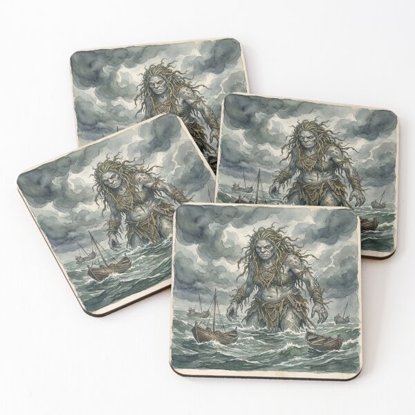 Item preview, Margygr Fjord Storm creature of folklore watercolor artwork illustration designed and sold by Vintage Designs +.